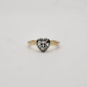 Georgian Victorian Heart Shaped Moissanite and Gold Collet Button Back Ring