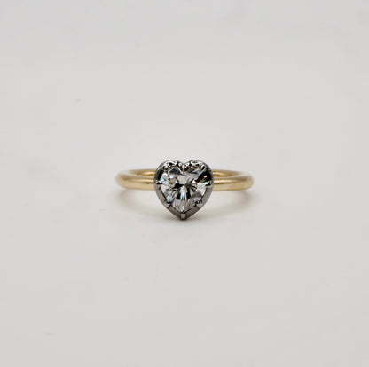 Georgian Victorian Heart Shaped Moissanite and Gold Collet Button Back Ring