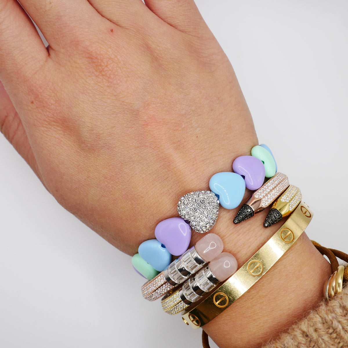 Pave Pencil Bangle with Moissanite and Pink Nephrite