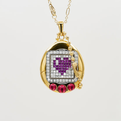 Pet Egg Pendant with Moissanites and Gemstones on Ball Chain, 18K Gold Filled, view 2