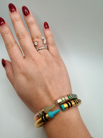 Customizable Crayon Bracelet with Turquoise Tips and Black Accents, view 4