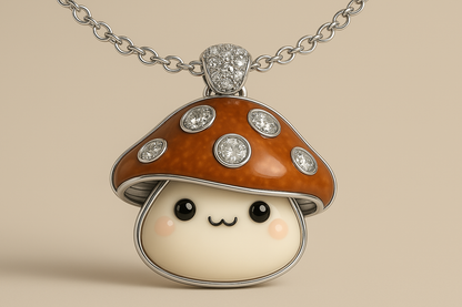 Opal Mushroom Pendant with UwU Face, view 2