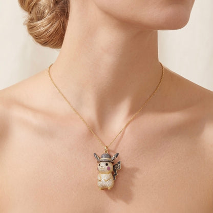 Pikachu Pendant with Moissanites and Starry Night Detailing in 14K or 18K Gold, view 3