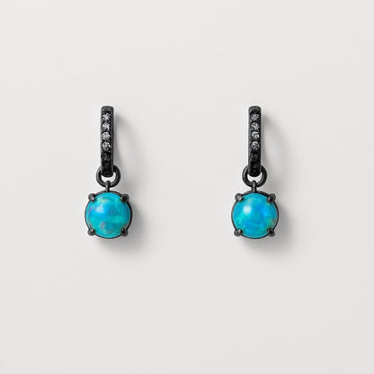 Round Opal and Diamond Hoop Earrings, 14K Gold