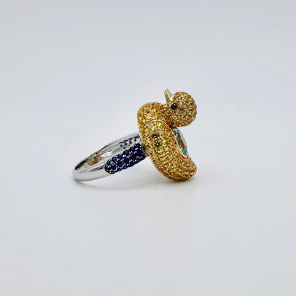 Aquamarine with Blue Sapphires Duckie Ring, 18K Gold