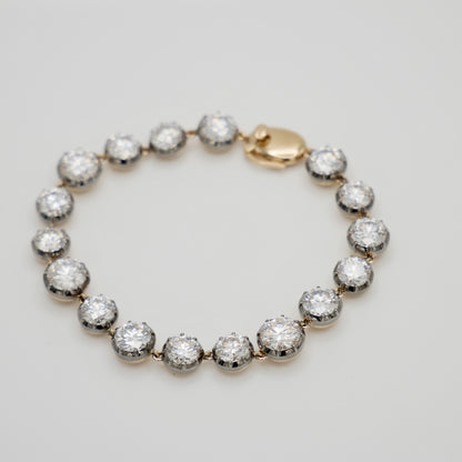 18K Gold Filled, 5 to 15 Carat Moissanite Riviere Georgian Victorian Button Back Collet Bracelet | Jessica McCormack style | Fred Leighton inspired | Zendaya engagement ring style | Zoe Kravitz jewelry | Georgian Victorian antique inspired jewelry | by Disco Marshmallow