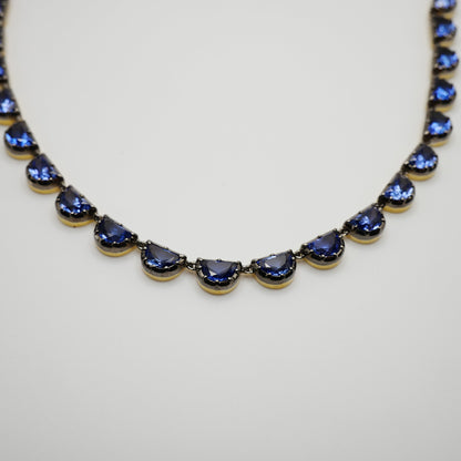 Georgian Victorian Riviere Scalloped Half Moon Collet Sapphire Tennis Necklace