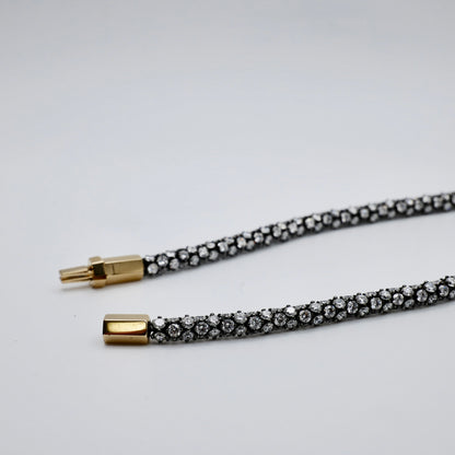 Pavé rope tennis necklace with 18K yellow gold double-tongue box clasp