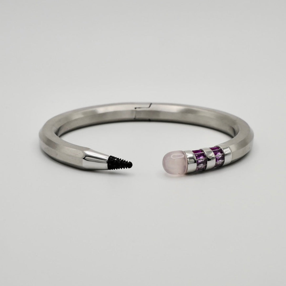 Pencil Bangle with Moissanite and Pink Nephrite, 18K Gold Filled, Ready to Ship