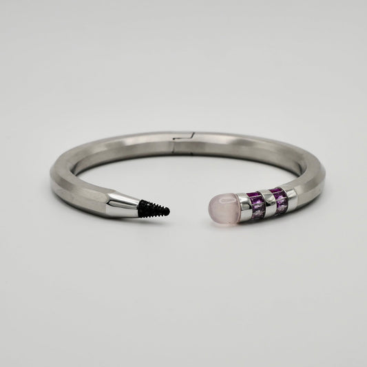 18K Gold Filled Pencil Bracelet Bangle with Moissanite and Pink Nephrite