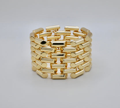 Vintage Retro Wide Gold Link Tube Bracelet, view 2