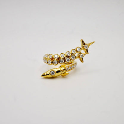 Shooting Star Wrap Ring with Moissanites, 18K Gold Filled