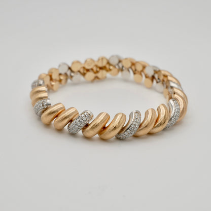 Silk Engraved Rigatto Twist Bracelet with Pavé Lab Diamonds in 14K or 18K Gold, view 5