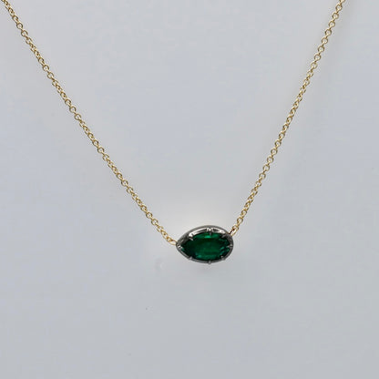 Georgian Victorian Collet Set Round Back Pear Shaped Emerald Necklace, view 2
