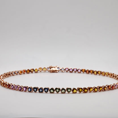 Multi Rainbow Heart Sapphire Tennis Choker Necklace, view 2