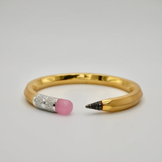 18K Gold Filled Pencil Bracelet Bangle with Moissanite and Pink Nephrite