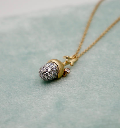 Pave Diamond Acorn Pinecone Pendant Charm, 18K Gold, view 3