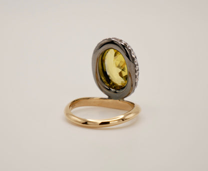 Oval Sapphire Donut Ring with Pave Moissanites, 18K Gold, view 4