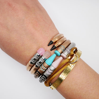 Pencil Bangle with Moissanite and Pink Nephrite, 18K Gold Filled, Ready to Ship