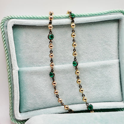 Ball Chain Georgian Bracelet with 1 Ct of Round Emeralds, view 3