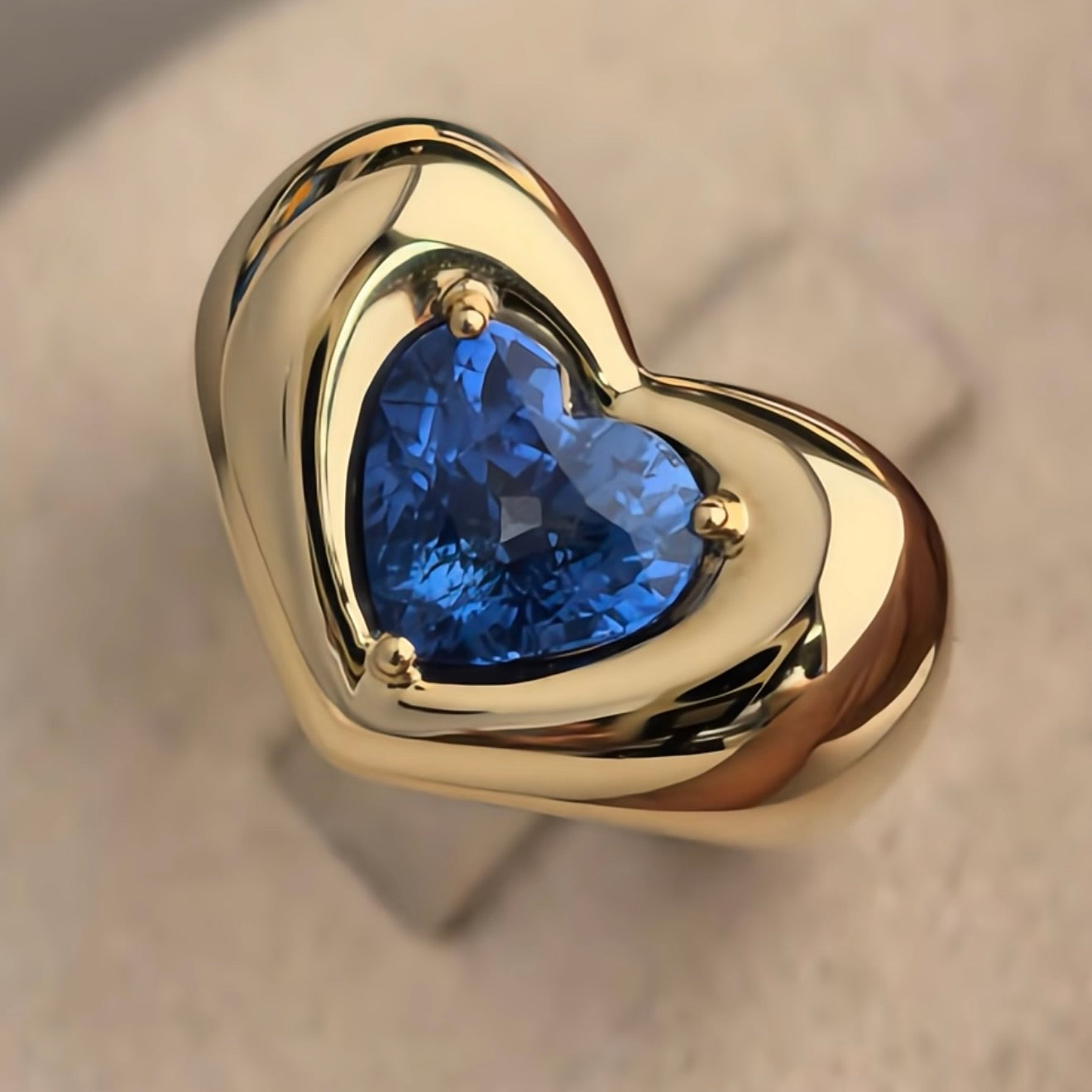 14K or 18K Gold Chunky Marshmallow Pillow Plump Heart Ring with Lab Grown Sapphire | by Disco Marshmallow