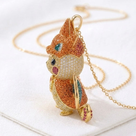 Pikachu in Charizard Poncho Pendant Pavé Moissanite Sapphire or
