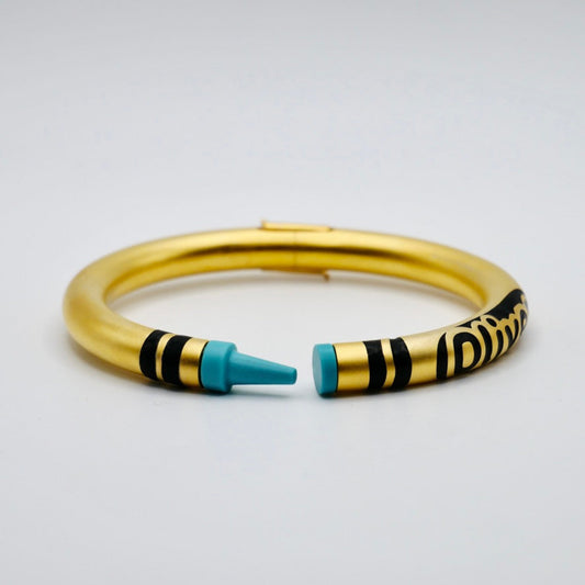 Customizable Crayon Bracelet in 18K Gold Filled with Turquoise Tips and Black Accents