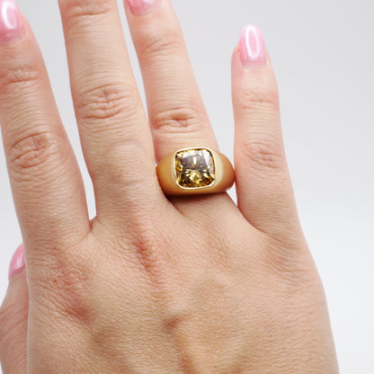 Cushion Cut Lab Grown Champagne Diamond Puff Ring, 18K Gold, view 4
