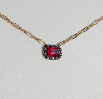 Lab Ruby Gold Trombone Chain Necklace, 18K Gold, view 2