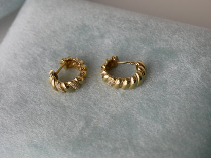 Diamond Croissant Huggies or Hoops, 18K Gold, view 5