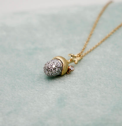Pave Diamond Acorn Pinecone Pendant Charm, 18K Gold, view 8
