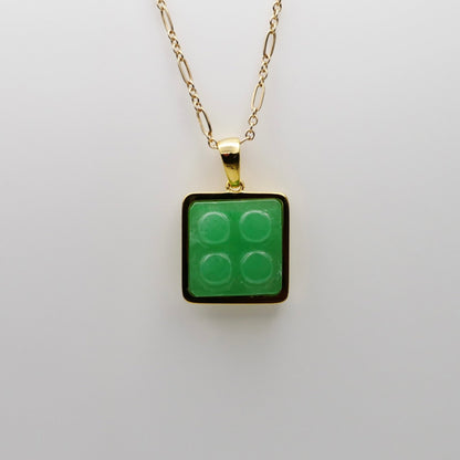 Jade Building Block Pendant, 18K Gold Filled