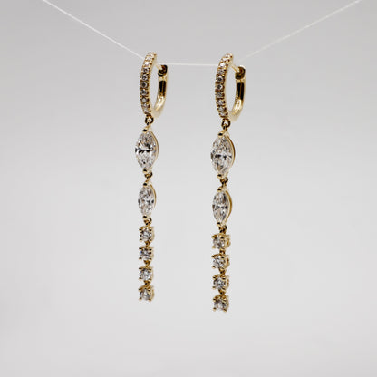 Lab Diamond Marquise and Round Cut Drop Huggies, 18K Gold, view 2