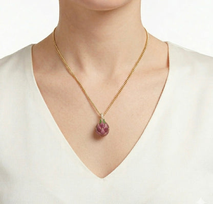 Dragonfruit Pendant Charm Pavé Ruby Emerald Moissanite, view 3