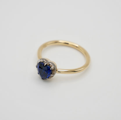 Georgian Victorian Heart Shaped Sapphire and Gold Collet Button Back Ring, view 5