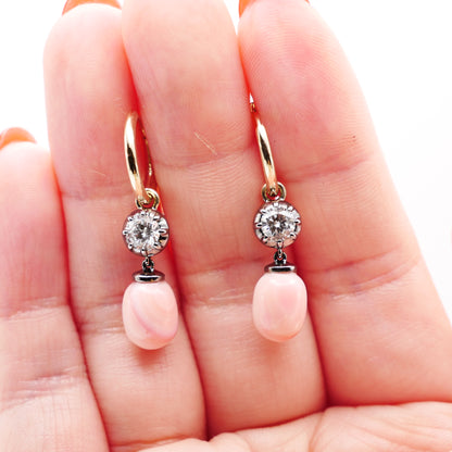 Hoop Earrings with Round Lab Diamonds and Conch Pearls, view 8
