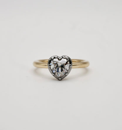 Georgian Victorian Heart Shaped Moissanite and Gold Collet Button Back Ring, view 2