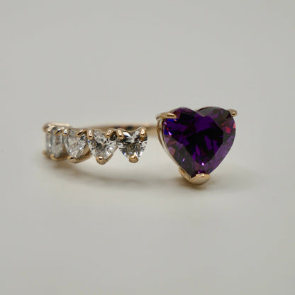 Floating Heart Ring with Purple Sapphire, 18K Gold