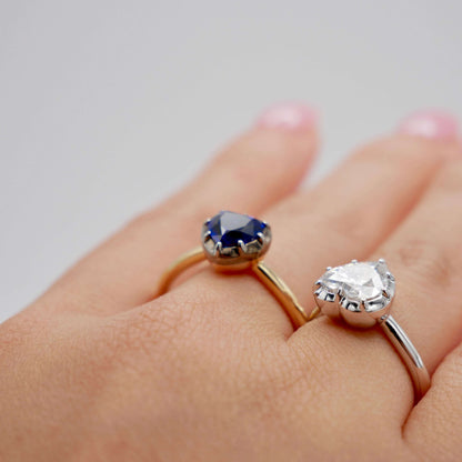 Georgian Victorian Heart Shaped Sapphire and Gold Collet Button Back Ring, view 9