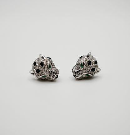 Pave Diamond Panther Earrings, 18K Gold, view 3