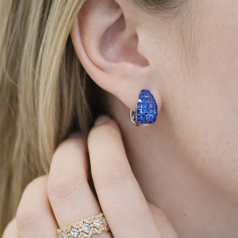 Reversible Carré-Cut Natural Ruby, Sapphire or Emerald Earrings with Lab Diamonds in 18K Gold | by Disco Marshmallow