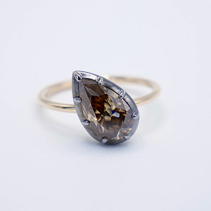 Georgian Brown Tilted Pear Moissanite Ring, view 4
