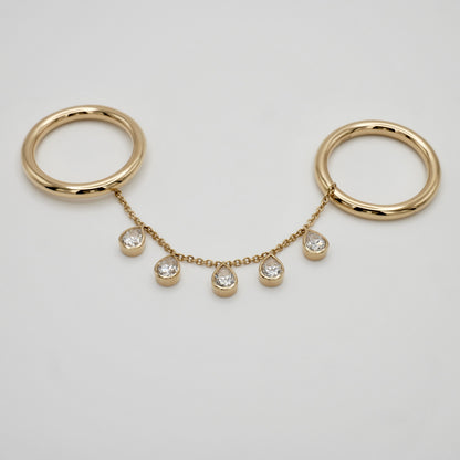 Double Ring with Pear Shaped Moissanites, 14K Gold, view 2
