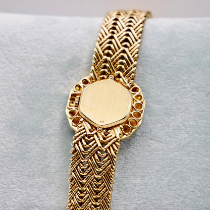 Vintage Audemars Piguet Ladies Watch Gold Malachite Diamond 1970s Manual Wind Luxury Swiss, 18K Gold, view 6