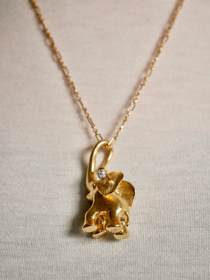 Diamond Large Elephant Pendant Charm, 18K Gold, view 9