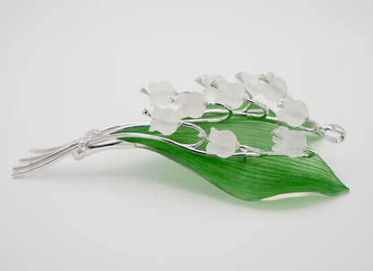 Rock Crystal, Diamond, Nephrite and Gold Lily of the Valley Pendant, 18K Gold, view 4