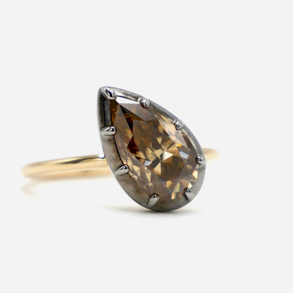 Georgian Brown Tilted Pear Moissanite Ring, view 2