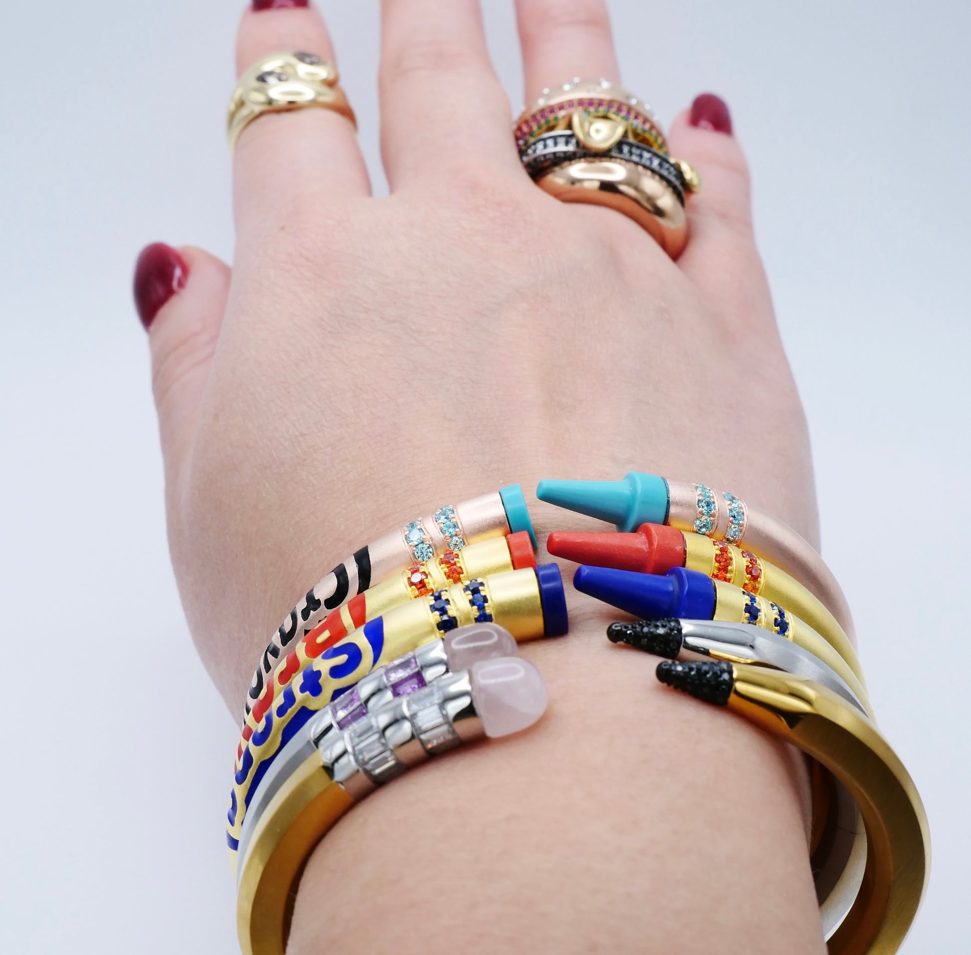 Customizable Crayon Bracelet in 18K Gold Filled with Orange Coral and Orange Moissanites | Nadine Ghosn style | Drake jewelry | Justin Bieber jewelry | Beyonce jewelry | novelty fun fine jewelry | by Disco Marshmallow