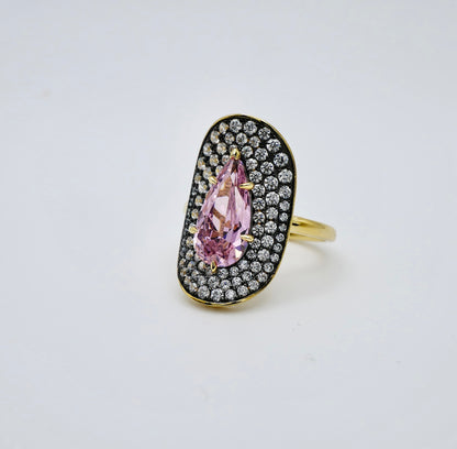 Pink Pear Moissanite Cocktail Ring, 18K Gold Filled, view 2