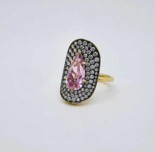 Pink Pear Moissanite Cocktail Ring, 18K Gold Filled
